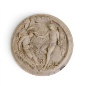 Circular marble wall relief plaque depicting the scenes of Oberon and Titania from Shakespeare's A