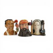 Royal Doulton large character jugs Jesse Owens D7019, W G Grace D7032 (seconds) and Anne Boleyn
