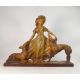 1930's Art Deco plaster figure of a lady with two dogs, marked Depose 145 on base. (H: 48.5cm) - Image 2 of 4