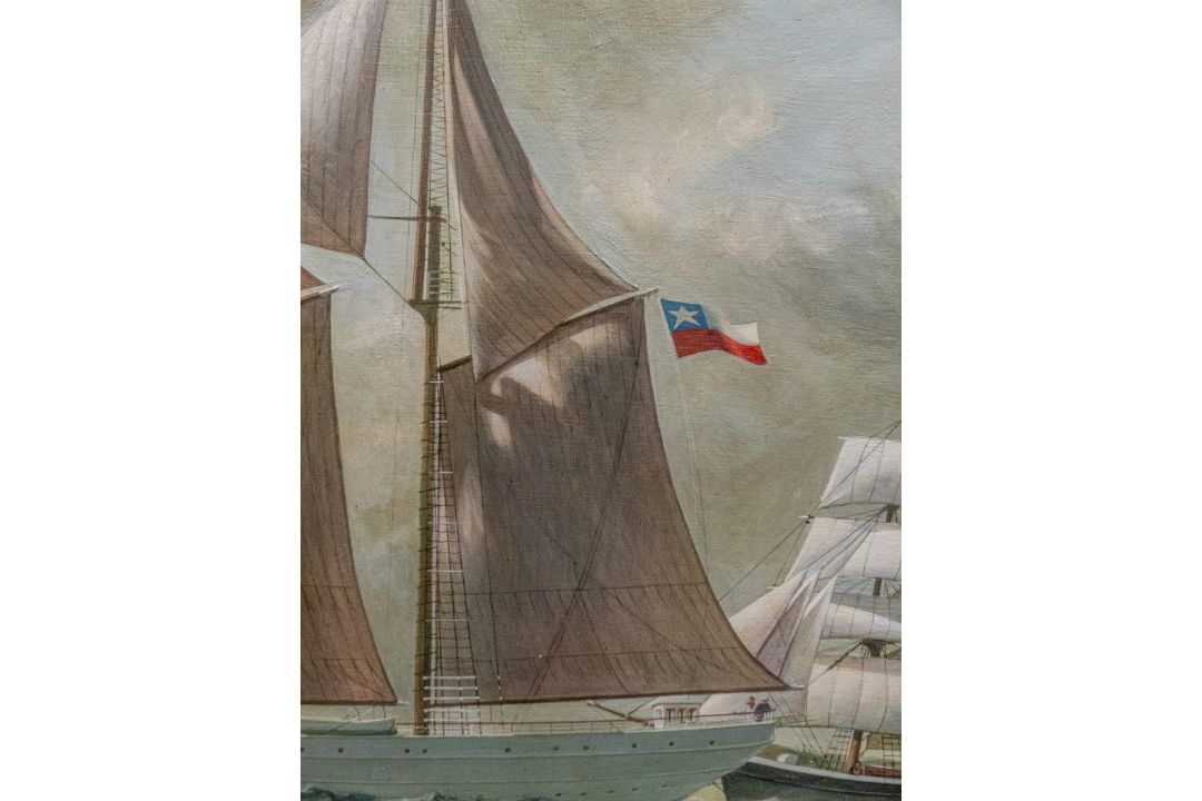 David Higgins, "At Sea Under a Chilean flag" a large Oil painting on wood of 19th century four - Image 7 of 9