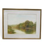 John Sinclair (1872-1922), framed watercolour depicting landscape with cows drinking from a river.