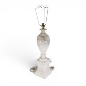 Large white onyx table lamp, baluster form on pedestal base, height to top of onyx 57cm.