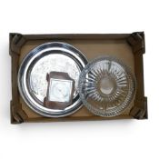 Elliot mantel clock with a wooden case and a chrome-bordered square dial featuring Roman numerals,