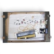 A collection of costume jewellery including watches, chains, pendants, trinket boxes etc