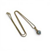 9ct gold pendant set with light blue oval stone with 9ct gold necklace, 4.4g.