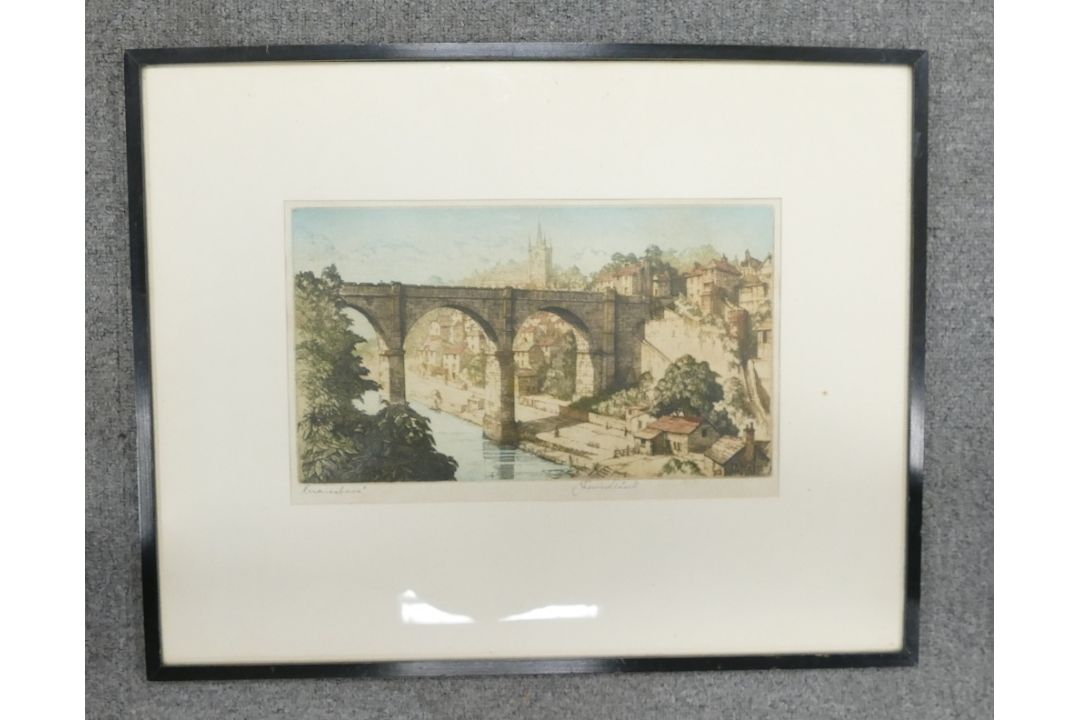 Framed lithograph print featuring Godshill, I.O.W, depicting a picturesque scene of the historic - Image 2 of 3