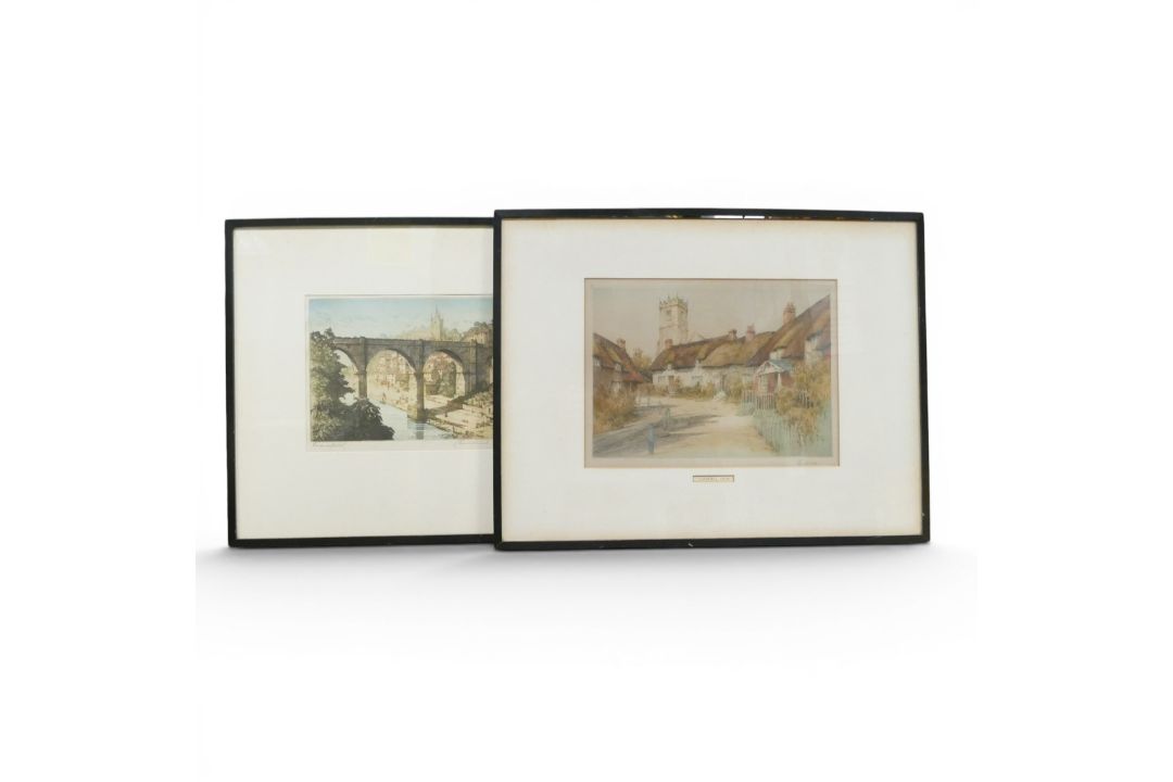 Framed lithograph print featuring Godshill, I.O.W, depicting a picturesque scene of the historic - Image 1 of 3