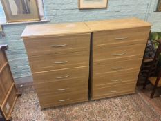 Two Welcome furniture Dorset ready assembled 5 drawer crests in modern oak effect. 122cm H x 78cm