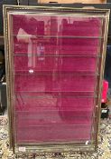 Wall mountable display case framed, glass shelves and front, with velvet background, size: 90cm x