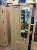 Welcome furniture Dorset ready assembled 2 door / 2 drawer modern oak mirrored wardrobe on castors.