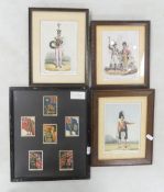 A collection of framed coloured engravings featuring Officer of the 92nd Highland Regiment 1831,