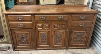 A Victorian Antique Oak 4 drawer 4 door dresser / sideboard 180cm W x 91cm H x 57cm D