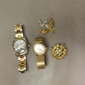 ROAMER: Roamer Brevete gold plated wrist watch on an expanding strap, together with a gentleman's