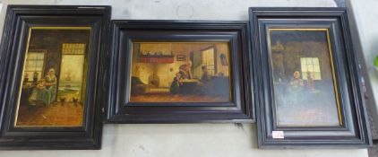 Three pieces of Dutch/Belgian artwork, in ebonised frames, overall size of each 53.5cm x 39cm (3).