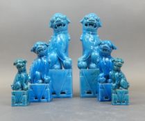 Three Pairs Of Chinese Porcelain 'Foo Dogs' Also Known As Guardian Lions In A Distinct Turquoise