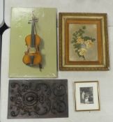 A Mixed Selection Of Various Subjects To Include Violin On Canvas, S R Gent Floral Design Framed,