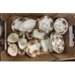 Royal Albert Old Country Roses pattern items to include a gravy boat and saucer, milk jugs, pedestal