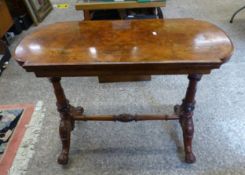 A Victorian burr walnut veneered fold-over card table with satinwood inlaid decoration. Width