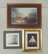Three Nautical Themed Pictures Of Various Media Two Framed Behind Glass. Largest: H 40cm x W 54cm