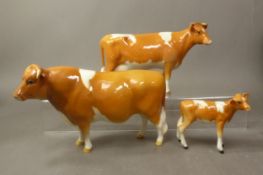 Beswick Gurnsey cattle family to include a bull, cow & calf (3)