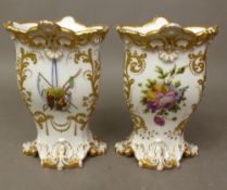 A pair of Jacob Petit (1796 - 1868 Paris) vases decorated with floral sprays to one side and harvest