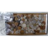 Mixed UK decimal and pre-decimal coins, with World coins, silver coins weighing 48.5g and half