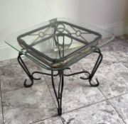 Wrought iron square glass topped side table 66cm x 66cm (COLLECTION FROM CONGLETON, CHESHIRE)