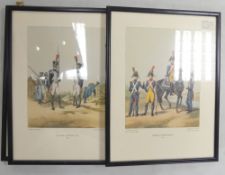 A collection of framed vintage military prints featuring French soldiers from Napoleonic era