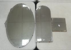 Three Various Sized Vintage Mirrors To Include: Large Oval , Small Sqaure and Oblong. Largest 65cm