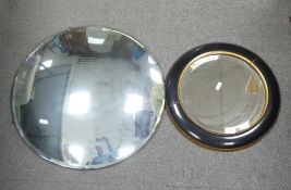 Vintage Convex Frameless Circular Mirror (Damaged Noted On Rim). Together With Circular Ebony