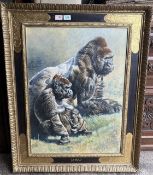 Bryan Hanlon limited edition print on canvas 'Jambo and Family' dated 1990, overall size 99cm x 78.