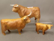 Beswick Highland cattle family to include bull, cow and calf in matt finish(3)