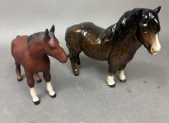 Beswick Shetland pony 1033 and a small brown shire foal in matt finish (4)