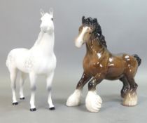 Beswick model of a grey Swish Tail, model no.1182, together with bay Cantering Shire, model no.
