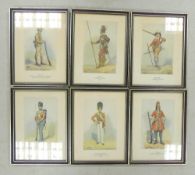 A collection of framed vintage prints featuring British Military officer from the Grenadier Regiment