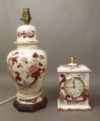 Mason's mantle clock and table lamp in the Red Mandalay pattern, height of tallest 38cm (2).