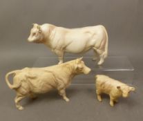 Beswick Charolais cattle family, including bull, cow & calf, all in a matt finish (3)