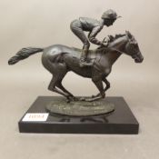 David Cornell - 'Champion Finish', bronze racehorse and jockey, on rectangular plinth, signed,