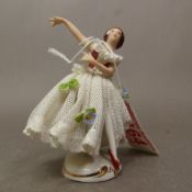Dresden lacework, small ballerina dancer on base, height 8cm.