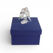 Swarovski Crystal Budgies with coloured beaks and tail feathers (680627) retired 2004, designed by