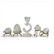 Swarovski Clear Crystal paperweights to include one with the 'SCS' Swan Logo, one oval, two ball