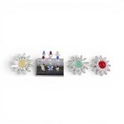 Swarovski Crystal Daisies each with a vibrant coloured centre Red, Yellow and Green, each daisy