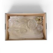 Two Large Galway Crystal Shoes(slippers) together with a small pot, Crystal pyramid/diamond shaped