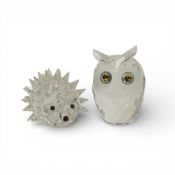 Swarovski Crystal large Owl with clear body & frosted face, yellow eyes(010022) retired 2009