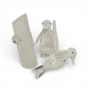 Swarovski Caring and Sharing 1988 trilogy The Woodpeckers with coloured eyes and frosted tree