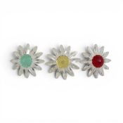 Swarovski Crystal Daisies each with a vibrant coloured centre Red, Yellow and Green, each daisy
