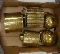 A Selection of Brass to include:- Tea Caddy with etched script together with bamboo designed