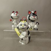 Group of three Lorna Bailey comical cat figures, Timbo, Kev and Freddy, height of tallest 12.5cm (