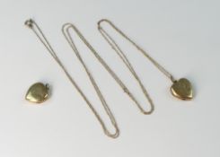 9ct gold heart shaped locket & chain,5.1g and 9ct bk & Front locket, 2.8g.