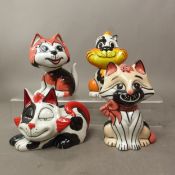 Group of four Lorna Bailey comical cat figures, Abby, Tootsi. Dopey and Benbo, height of tallest